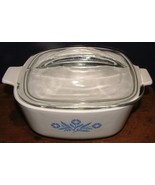 Vtg 1960 Corning Ware Cornflower  1 3/4 Quart  Square Casserole W/Glass ... - $25.73