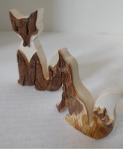 Fox 2 Foxes Pair Wood Bark Handcrafted Figurines Made in Poland Handmade - £25.56 GBP