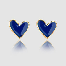 18k Yellow Gold Plated Blue Epoxy Heart Shape 7mm Stud Fashion Party Ear... - $46.00