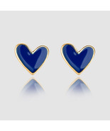18k Yellow Gold Plated Blue Epoxy Heart Shape 7mm Stud Fashion Party Ear... - £36.63 GBP