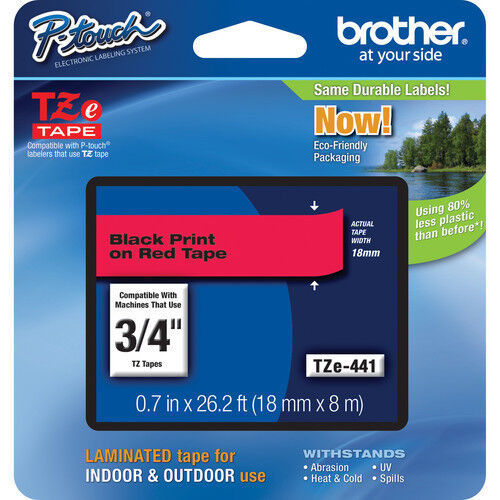 Brother TZ441 TZe441 18mm 3/4" inch black on red P-touch TZ tape PT18R PT1830SC
