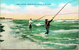 Surf Casting Fishing Wrightsville Beach NC North Carolina UNP Postcard - £34.22 GBP