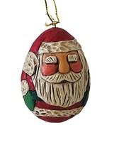 Carved Ornament Christmas holiday vtg gift wood egg Santa Claus tree Folk Art 2 - £15.75 GBP