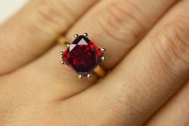 2.10Ct Cushion Cut Simulated Garnet Anniversary Ring Gold Plated 925 Silver - £93.60 GBP