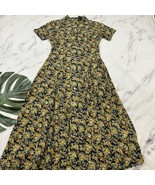 Womens Vintage 90s Maxi Shirt Dress Size 6 Brown Yellow Floral Button Front - $34.64