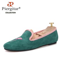 New Style Cow Suede Women&#39;s Loafers Flamingo Embroidered Women Flat Shoes Red Ou - £175.92 GBP