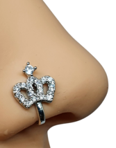 Clip On Nose Stud Cuff Royal Crown CZ Crystal Stones Non Piercing Silver Plated - £4.16 GBP