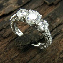 Round Cut 2.95Ct Three Simulated Diamond Engagement Ring 14k White Gold Size 7 - £214.05 GBP