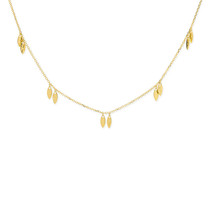 14K Solid Yellow Real Gold 5 Dangle Double Hammered Marquise Element Necklace - £315.38 GBP