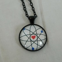 Atom Science Big Bang Heart Physics Black Cabochon Pendant Chain Necklace Round - £2.39 GBP