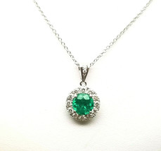Emeralds &amp; Diamonds - Necklaces &amp; Pendant 1.89ct Natural Green Round Emerald 18K - £4,414.98 GBP