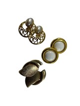 Vintage Lot 3 Gold Tone Clip On Earrings Button Twisted Faux Pearl Textured - £14.86 GBP