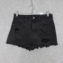 Material Girl Junior&#39;s Jean Cut Off Booty Shorts Black Star Size 7 High Rise - £8.33 GBP