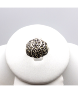 925 Silver Marcasite Ring Size 5.5 Metalic Black Gemstone Hour Glass Sha... - $2,671.05 MXN