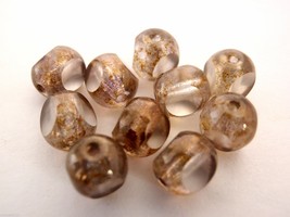 25 6mm Czech Glass Antique Style Triangle beads: Luster-Transp. Gold/Smo... - £2.01 GBP