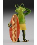 Frog surfs  trinket box hand made by Keren Kopal &amp; Austrian crystals - $95.89