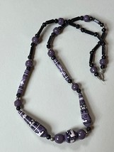 Purple &amp; Black Various Shaped Southwest Style Beads Necklace - 17 inches... - $14.89