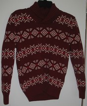Girls L 12/14 Cat &amp; Jack Burgundy Red with White Geometric Pattern Sweater - $8.91