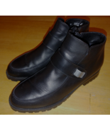 L.L. BEAN LADIES BLACK LEATHER ZIP ANKLE BOOTS-8M-BARELY WORN-STRAP OPENS - £24.82 GBP
