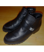 L.L. BEAN LADIES BLACK LEATHER ZIP ANKLE BOOTS-8M-BARELY WORN-STRAP OPENS - $43.47 CAD