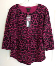 DESIGN 365 Exotic Pink/Black Animal Print Pullover Sweater, 3/4 Sleeves ... - £15.24 GBP
