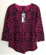 DESIGN 365 Exotic Pink/Black Animal Print Pullover Sweater, 3/4 Sleeves ... - £15.45 GBP
