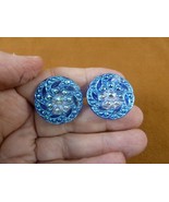 (EE-212) 1&quot; clear blue daisy flower circle Czech glass clip or post earr... - $442.77 MXN