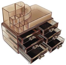 Acrylic Cosmetics Organizer Dark Colored Makeup Box Multi Function With Drawers - £33.87 GBP