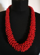 Red Seed Bead Necklace Vintage Chunky Boho Tribal Used Jewelry Ethnic Statement - £24.62 GBP