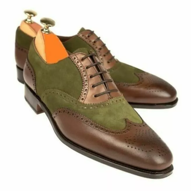 New Men Two Tone Wing Tip Brogue Formal Leather &amp; Suede Lace Up Dress Sh... - $149.99+