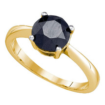 10k Yellow Gold Round Black Diamond Solitaire Bridal Wedding Engagement Ring - £430.85 GBP