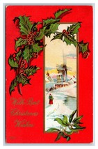 Christmas Wishes Winter Landscape Windmill Red Border Embossed DB Postcard Y9 - £3.92 GBP