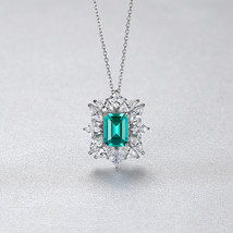 Gemstone Pendant Large Square Emerald Cutter Geometric Flower Light Luxury Four- - £15.98 GBP