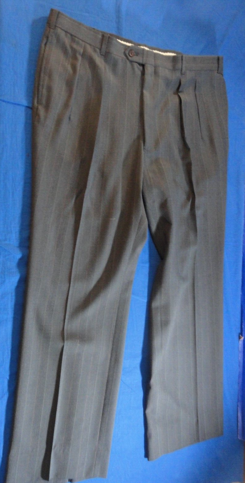 NAVY BLUE BROWN STRIPES PLEADED FRONT FORMAL WEAR MENS WORK DRESS PANTS ... - $21.34