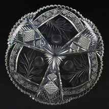 Tuthill Signed Lg Serving Tray, Antique Intaglio Pear Geometric Cut Glass 11.5&quot; - £579.42 GBP