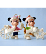 Lenox Disney Mickey &amp; Minnie Mouse Snowflake Ornament 2 PC. Set Gold Tri... - $105.30 CAD
