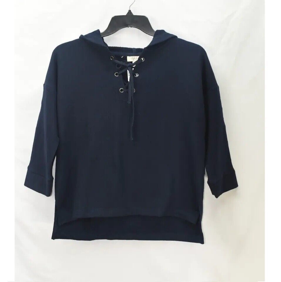 Style &amp; Co Women M Industrial Blue Lace Up Pullover Hoodie Sweatshirt NW... - $24.49