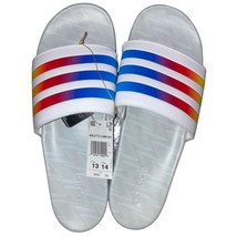 adidas Unisex Adilette Comfort Slide Sandal, White/Glory 13/M 14/W - $29.69