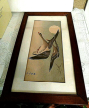Japanese Ink Painting of Geese n Flight Antique Early 19TH Century Frame... - $985.05
