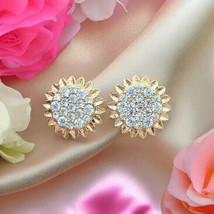 2Ct Round Real Moissanite Sunflower&quot; Stud Earring 14K Yellow Gold Plated Silver - $224.39