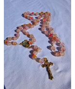 Rosy Dawn – 8mm Frosted Pink Sunrise Glass Rosary with Gold Crucifix A19 - $29.69