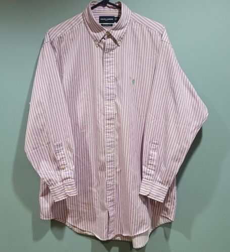 Primary image for Ralph Lauren Golf Classic Fit Button Down Shirt Mens L Striped Pony Pink/White