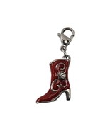 Dangle Cowboy Boot Red Enamel Silver Rhinestones Charm - £5.79 GBP