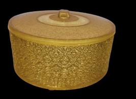 Vintage Regaline Gold Hard Plastic Round Lidded Box Container Vanity Makeup - £15.64 GBP