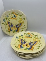 Set Of 6 Pier 1 Imports Butterfly Botanica Plates 8.5” Spring Yellow Ironstone - £44.52 GBP