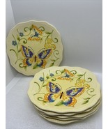 Set Of 6 Pier 1 Imports Butterfly Botanica Plates 8.5” Spring Yellow Iro... - £43.80 GBP
