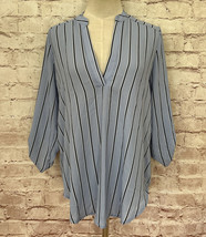 LUSH Womens Popover Blouse Light Blue Stripe 3/4 Sleeve Roll Tab Size S NEW - £18.92 GBP