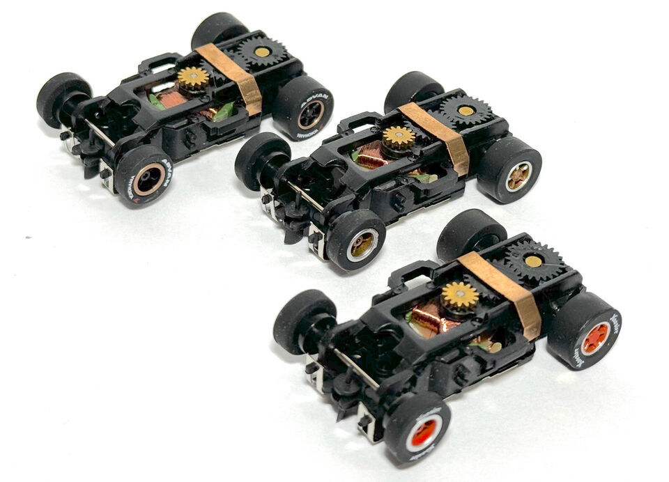 3pc 2022 Auto World X-Traction HO Slot Car CHASSIS Gold+Black+Orange Hoosier NEW - $44.99