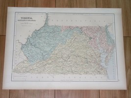 1884 Black Original Antique Map Virginia West Maryland Delaware Washington D.C. - £21.86 GBP