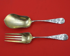 Acid Etched by Whiting Sterling Silver Salad Serving Set GW floral 9&quot; - £305.18 GBP